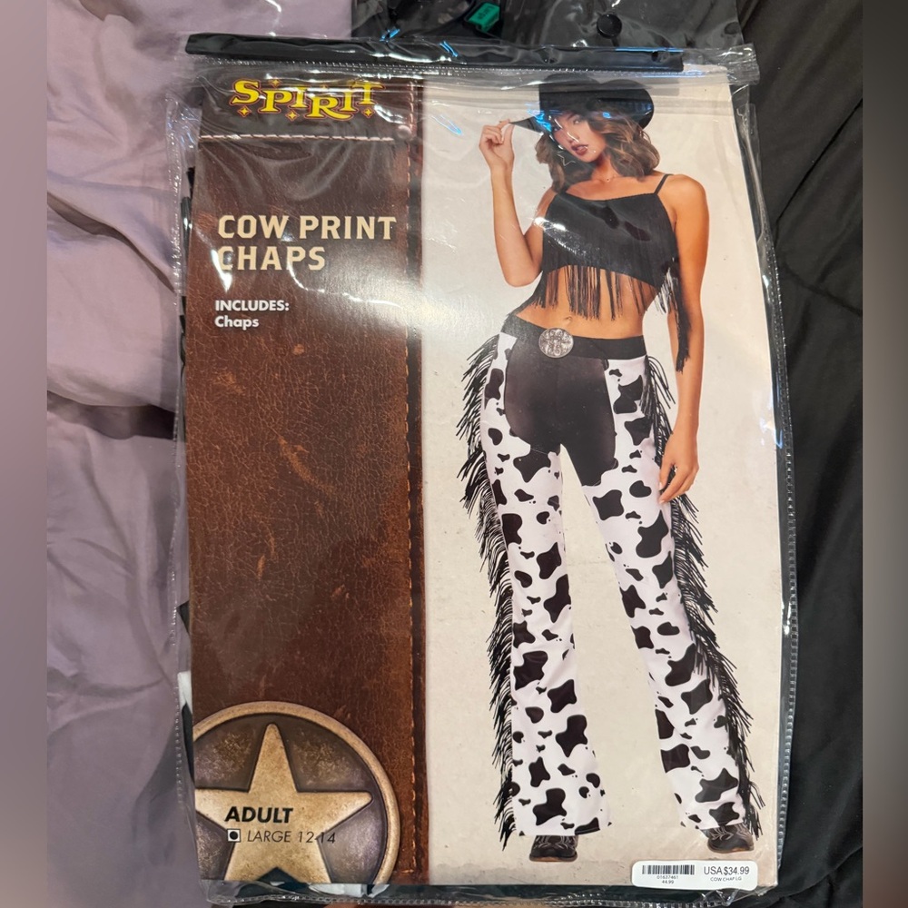 Spirit Cow Print Flare Chaps - Black & White
